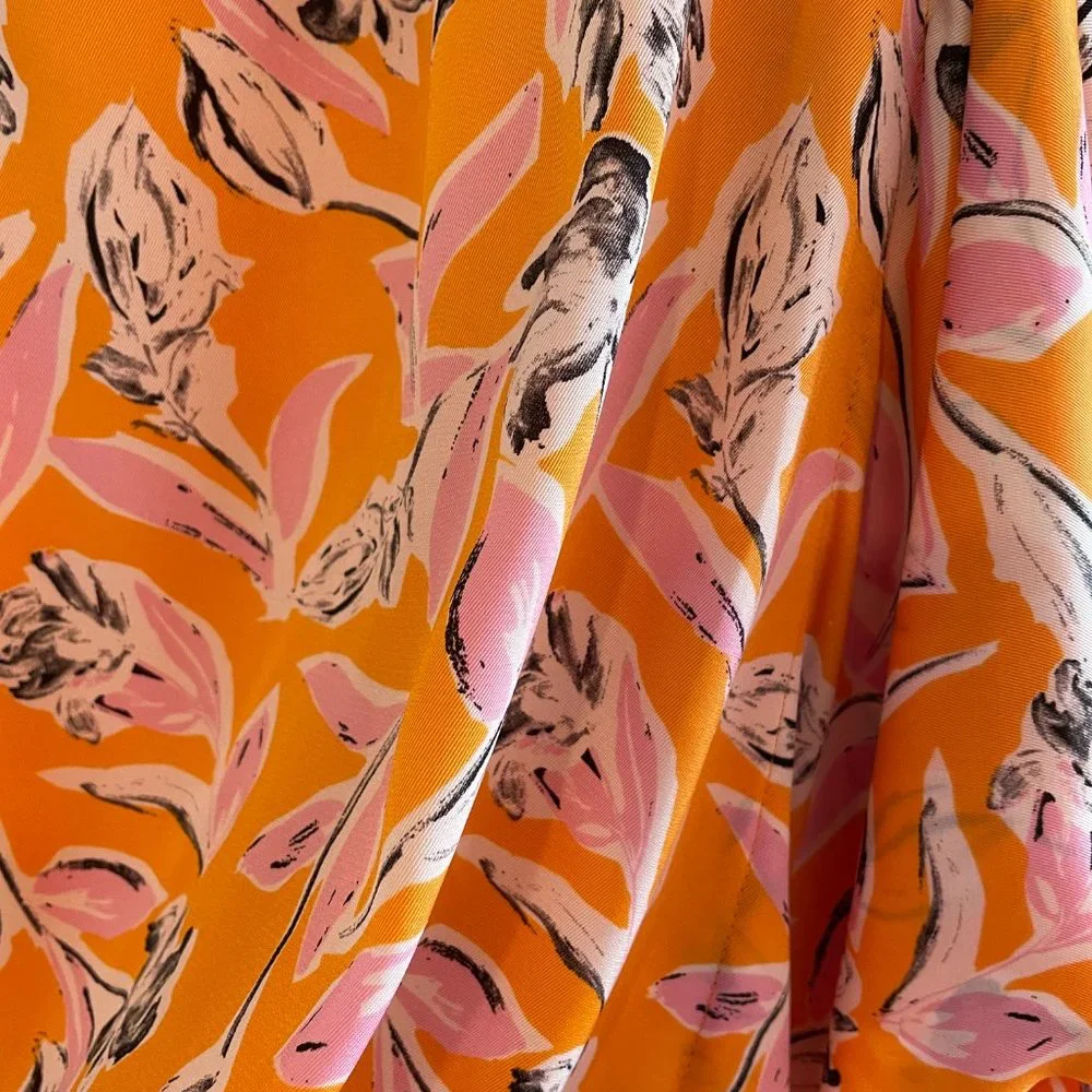 NWT Sachin Babi AVA Orange Pink Floral Ruffle Midi Wrap Dress Puff Sleeve - Picture 7 of 10